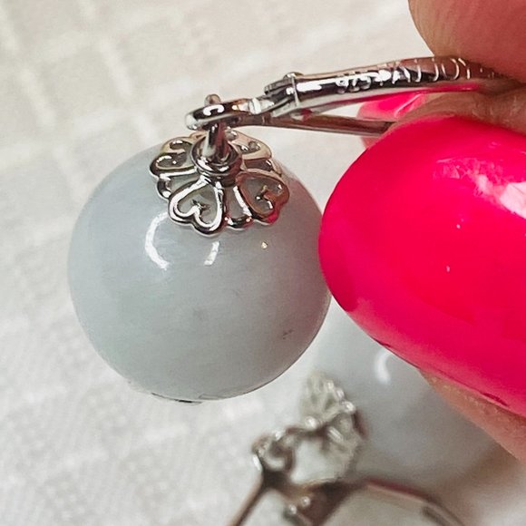 Sterling Silver Light Green Jade Drop Leverback Earrings - Picture 4 of 4